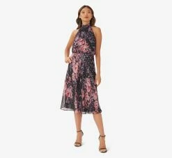 Adrianna Papell Floral-Print Chiffon Short Blouson Halter Dress In Black Multi 9 Adrianna Papell Floral-Print Chiffon Short Blouson Halter Dress In Black Multi -Adrianna Papell Shop AP1D104879 AG963 Regular Side