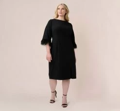 Adrianna Papell Plus Size Crepe Sheath Dress With V-Back And Feather-Trim Sleeves In Black 10 Adrianna Papell Plus Size Crepe Sheath Dress With V-Back And Feather-Trim Sleeves In Black -Adrianna Papell Shop AP1D104892 AA002 Plus Alternate c9b3cc83 5bff 40b9 9344 0e84c4a0a8eb