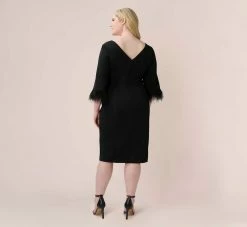 Adrianna Papell Plus Size Crepe Sheath Dress With V-Back And Feather-Trim Sleeves In Black 9 Adrianna Papell Plus Size Crepe Sheath Dress With V-Back And Feather-Trim Sleeves In Black -Adrianna Papell Shop AP1D104892 AA002 Plus Back 7100c7db 9c69 4d6a b6ff f703456bd8b0