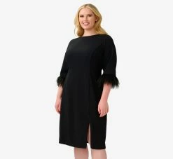 Adrianna Papell Plus Size Crepe Sheath Dress With V-Back And Feather-Trim Sleeves In Black 11 Adrianna Papell Plus Size Crepe Sheath Dress With V-Back And Feather-Trim Sleeves In Black -Adrianna Papell Shop AP1D104892 AA002 Plus Default efaf64b8 b4a7 4fd7 b836 6ffd6eef42e9