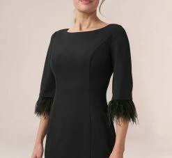 Adrianna Papell Crepe Sheath Dress With V-Back And Feather-Trim Sleeves In Black 7 Adrianna Papell Crepe Sheath Dress With V-Back And Feather-Trim Sleeves In Black -Adrianna Papell Shop AP1D104892 AA002 Regular Detail 9b0cec5a 540f 4344 a46a c268e5b8d163