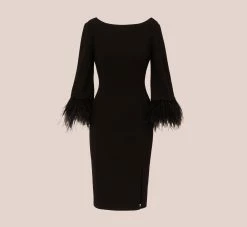 Adrianna Papell Crepe Sheath Dress With V-Back And Feather-Trim Sleeves In Black 8 Adrianna Papell Crepe Sheath Dress With V-Back And Feather-Trim Sleeves In Black -Adrianna Papell Shop AP1D104892 AA002 Regular Flat 850426f3 7576 420d a54d b190be370ba8