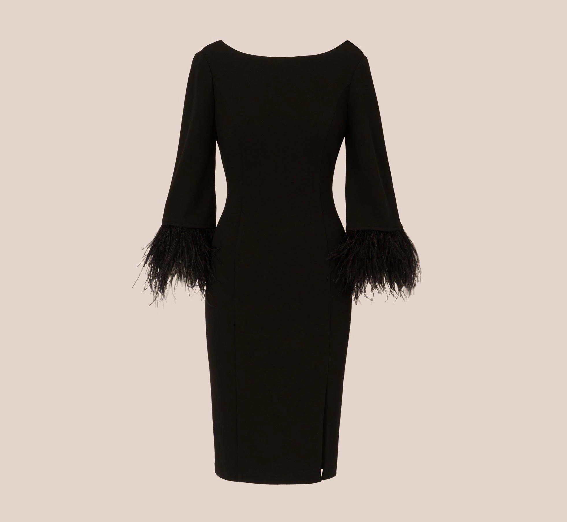 Adrianna Papell Crepe Sheath Dress With V-Back And Feather-Trim Sleeves In Black 4 Adrianna Papell Crepe Sheath Dress With V-Back And Feather-Trim Sleeves In Black - Image 4