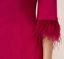 Adrianna Papell Crepe Sheath Dress With V-Back And Feather-Trim Sleeves In Rich Magenta 10 Adrianna Papell Crepe Sheath Dress With V-Back And Feather-Trim Sleeves In Rich Magenta -Adrianna Papell Shop AP1D104892 AQ670 Regular Lifestyle