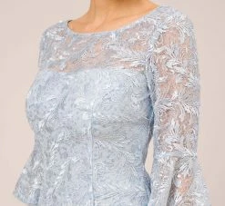 Adrianna Papell Sequined And Guipure Lace Illusion Short Sheath Cocktail Dress In Skyway -Adrianna Papell Shop AP1D104894 AC459 Regular Detail