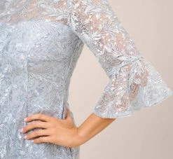 Adrianna Papell Sequined And Guipure Lace Illusion Short Sheath Cocktail Dress In Skyway -Adrianna Papell Shop AP1D104894 AC459 Regular Side