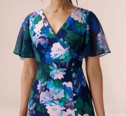 Adrianna Papell Floral-Print Stretch Twill And Chiffon Short Dress With Flounce Hem In Navy Multi 7 Adrianna Papell Floral-Print Stretch Twill And Chiffon Short Dress With Flounce Hem In Navy Multi -Adrianna Papell Shop AP1D104895 AD411 Regular Detail