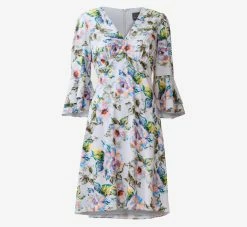 Adrianna Papell Floral-Print Stretch Chiffon Short Fit-And-Flare Dress In Grey Multi -Adrianna Papell Shop AP1D104902 AF090 Regular Flat