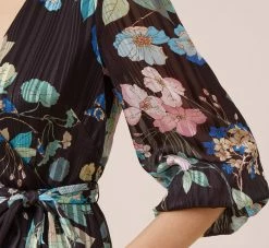 Adrianna Papell Floral Print Chiffon Short Faux Wrap Dress In Black Multi -Adrianna Papell Shop AP1D104914 AA960 Regular Side