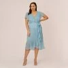 Adrianna Papell Plus Size Floral Metallic Stencil Midi-Length Mermaid Dress With Capelet In Light Blue