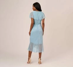 Adrianna Papell Floral Metallic Stencil Midi-Length Mermaid Dress With Capelet In Light Blue -Adrianna Papell Shop AP1D104918 AA486 Regular Back