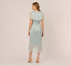 Adrianna Papell Floral Metallic Stencil Midi-Length Mermaid Dress With Capelet In Sea Glass -Adrianna Papell Shop AP1D104918 AD480 Regular Back