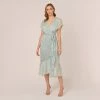 Adrianna Papell Floral Metallic Stencil Midi-Length Mermaid Dress With Capelet In Sea Glass