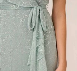 Adrianna Papell Floral Metallic Stencil Midi-Length Mermaid Dress With Capelet In Sea Glass -Adrianna Papell Shop AP1D104918 AD480 Regular Lifestyle