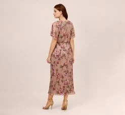 Adrianna Papell Floral-Print Metallic Crinkled Mesh Midi-Length Blouson Dress In Rose Multi 10 Adrianna Papell Floral-Print Metallic Crinkled Mesh Midi-Length Blouson Dress In Rose Multi -Adrianna Papell Shop AP1D104919 AE590 Regular Back