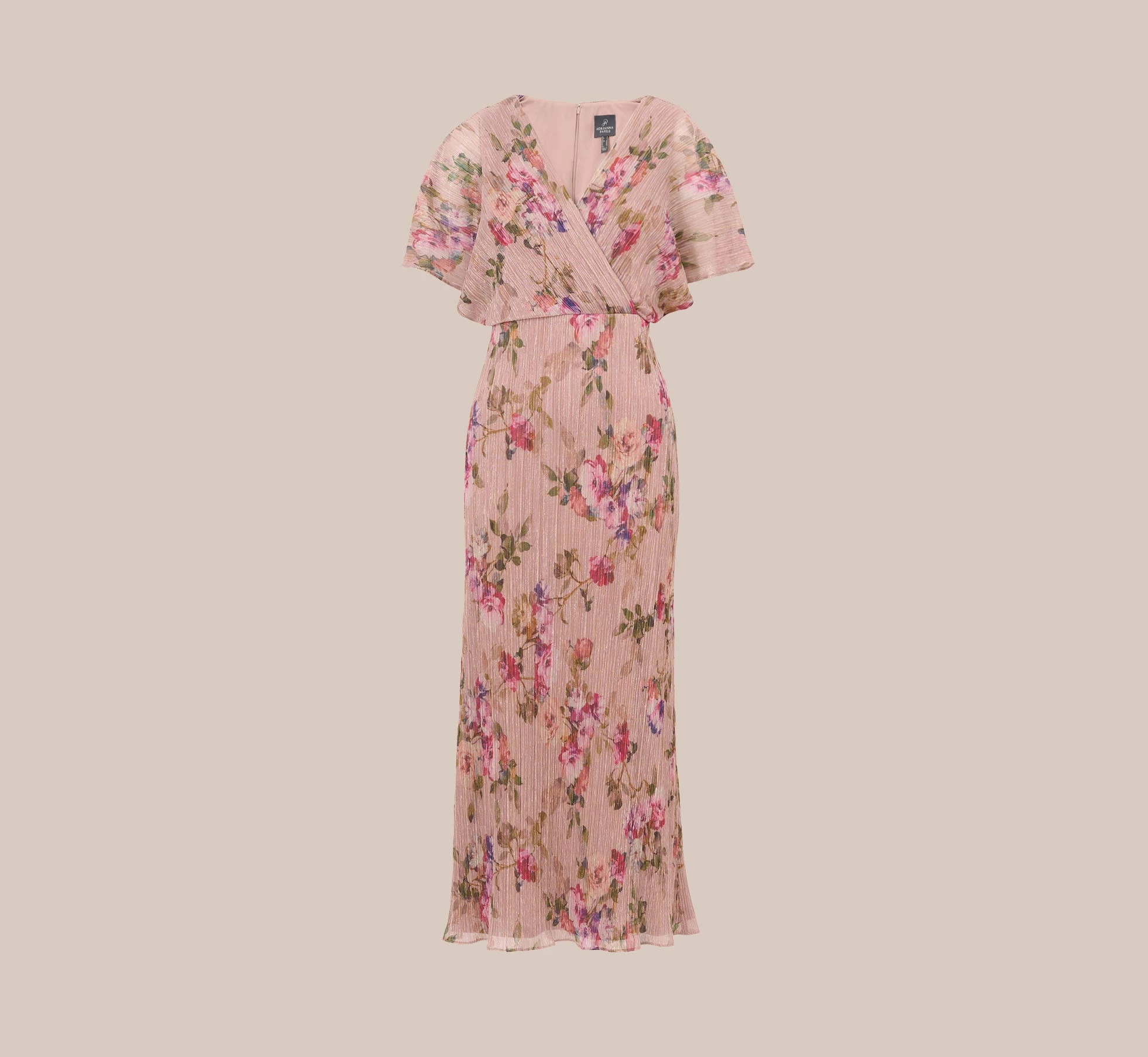Adrianna Papell Floral-Print Metallic Crinkled Mesh Midi-Length Blouson Dress In Rose Multi 7 Adrianna Papell Floral-Print Metallic Crinkled Mesh Midi-Length Blouson Dress In Rose Multi - Image 7