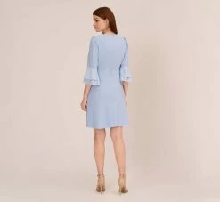 Adrianna Papell Satin Crepe Short Fit-And-Flare Dress With Tiered Bell Sleeves In Elegant Sky -Adrianna Papell Shop AP1D104923 AC497 Regular Back