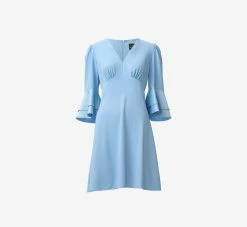 Adrianna Papell Satin Crepe Short Fit-And-Flare Dress With Tiered Bell Sleeves In Elegant Sky -Adrianna Papell Shop AP1D104923 AC497 Regular Flat