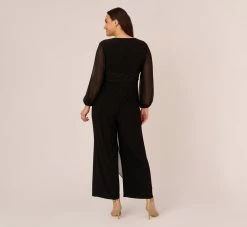 Adrianna Papell Plus Size Long Sleeve Jersey Jumpsuit With Chiffon Details In Black -Adrianna Papell Shop AP1D104925 AA002 Plus Back e4fa7bfb 4aa9 4d3d 8145 d00d3c228793