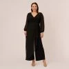 Adrianna Papell Plus Size Long Sleeve Jersey Jumpsuit With Chiffon Details In Black