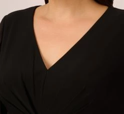 Adrianna Papell Plus Size Long Sleeve Jersey Jumpsuit With Chiffon Details In Black -Adrianna Papell Shop AP1D104925 AA002 Plus Lifestyle 1f0a978c 734b 43d4 9e6c 79af972c9d7d