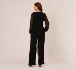 Adrianna Papell Long Sleeve Jersey Jumpsuit With Chiffon Details In Black -Adrianna Papell Shop AP1D104925 AA002 Regular Back 70a8198d b637 453c 8440 f33948cfe152