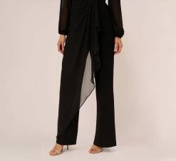 Adrianna Papell Long Sleeve Jersey Jumpsuit With Chiffon Details In Black -Adrianna Papell Shop AP1D104925 AA002 Regular Lifestyle 557f6f00 9de5 4873 83d5 849dd5f800f5