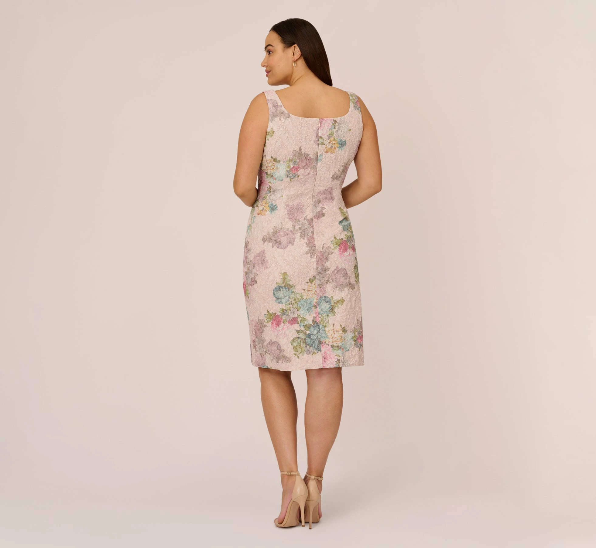 Adrianna Papell Plus Size Floral Matelasse Sheath Dress With Draped Details In Marble Multi 4 Adrianna Papell Plus Size Floral Matelasse Sheath Dress With Draped Details In Marble Multi - Image 4