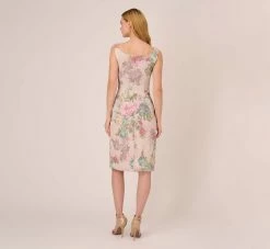 Adrianna Papell Floral Matelasse Sheath Dress With Draped Details In Marble Multi 10 Adrianna Papell Floral Matelasse Sheath Dress With Draped Details In Marble Multi -Adrianna Papell Shop AP1D104940 AA291 Regular Back