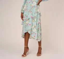 Adrianna Papell Floral Print Stretch Chiffon Tiered Ruffled Midi-Length Dress In Mint Smoke 11 Adrianna Papell Floral Print Stretch Chiffon Tiered Ruffled Midi-Length Dress In Mint Smoke -Adrianna Papell Shop AP1D104953 AH484 Regular Lifestyle