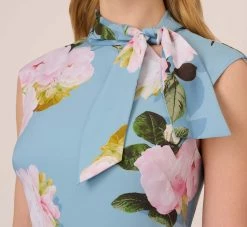 Adrianna Papell Floral Print Crepe De Chine Midi-Length Dress In Blue Multi 9 Adrianna Papell Floral Print Crepe De Chine Midi-Length Dress In Blue Multi -Adrianna Papell Shop AP1D104960 AA461 Regular Detail