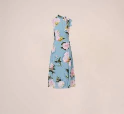 Adrianna Papell Floral Print Crepe De Chine Midi-Length Dress In Blue Multi 13 Adrianna Papell Floral Print Crepe De Chine Midi-Length Dress In Blue Multi -Adrianna Papell Shop AP1D104960 AA461 Regular Flat