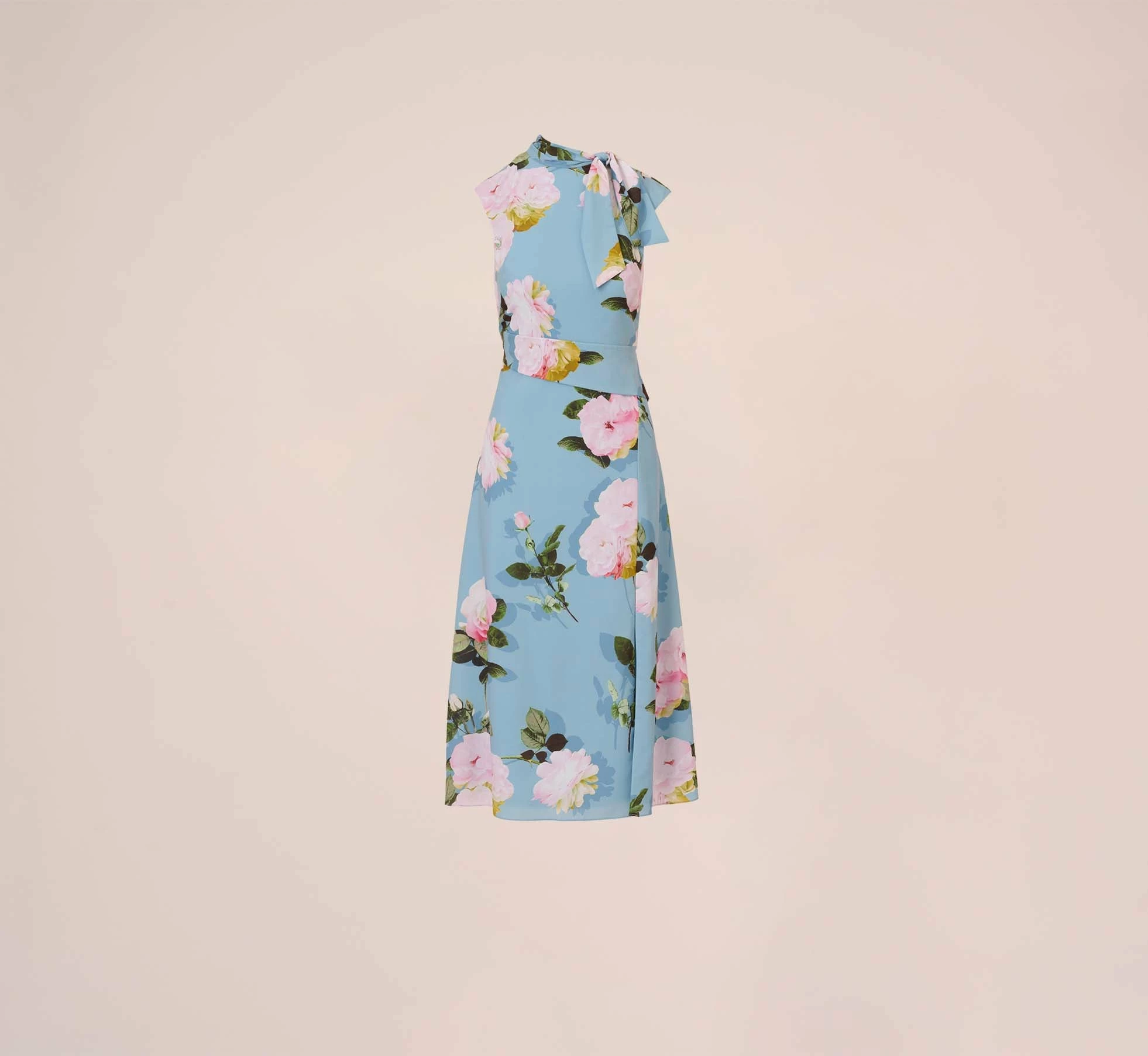 Adrianna Papell Floral Print Crepe De Chine Midi-Length Dress In Blue Multi 7 Adrianna Papell Floral Print Crepe De Chine Midi-Length Dress In Blue Multi - Image 7