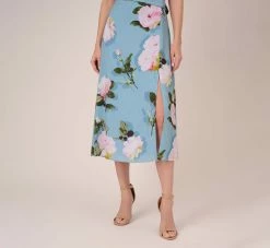 Adrianna Papell Floral Print Crepe De Chine Midi-Length Dress In Blue Multi 11 Adrianna Papell Floral Print Crepe De Chine Midi-Length Dress In Blue Multi -Adrianna Papell Shop AP1D104960 AA461 Regular Lifestyle