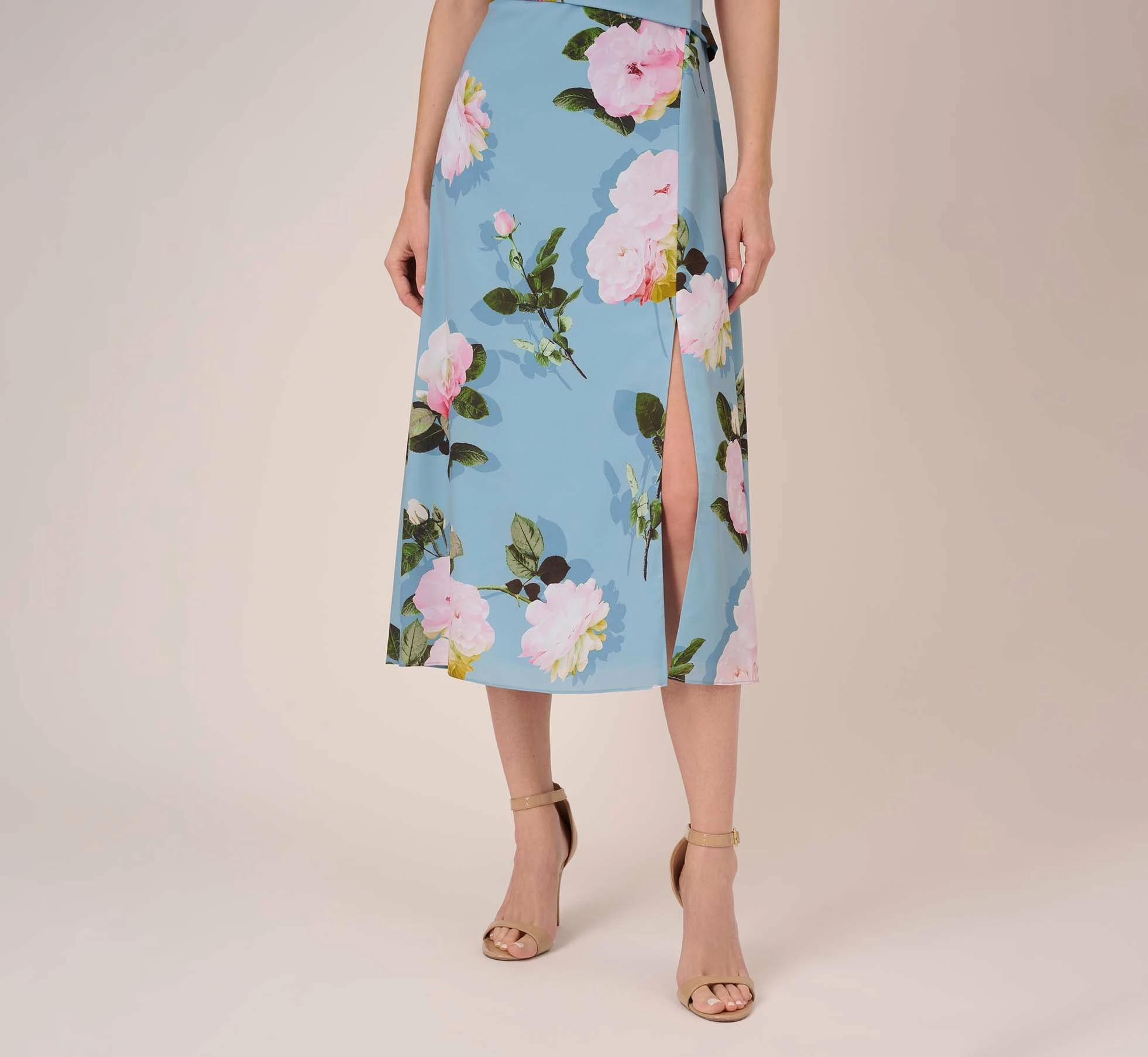 Adrianna Papell Floral Print Crepe De Chine Midi-Length Dress In Blue Multi 5 Adrianna Papell Floral Print Crepe De Chine Midi-Length Dress In Blue Multi - Image 5