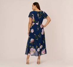 Adrianna Papell Plus Size Floral Print Chiffon Cropped Jumpsuit In Navy Multi 10 Adrianna Papell Plus Size Floral Print Chiffon Cropped Jumpsuit In Navy Multi -Adrianna Papell Shop AP1D104961 AA980 Plus Back