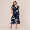 Adrianna Papell Plus Size Floral Print Chiffon Cropped Jumpsuit In Navy Multi