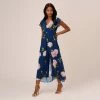 Adrianna Papell Floral Print Chiffon Cropped Jumpsuit In Navy Multi