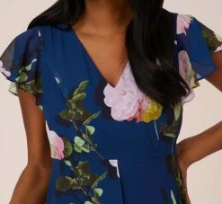 Adrianna Papell Floral Print Chiffon Cropped Jumpsuit In Navy Multi 11 Adrianna Papell Floral Print Chiffon Cropped Jumpsuit In Navy Multi -Adrianna Papell Shop AP1D104961 AA980 Regular Detail