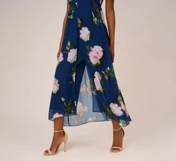 Adrianna Papell Floral Print Chiffon Cropped Jumpsuit In Navy Multi 12 Adrianna Papell Floral Print Chiffon Cropped Jumpsuit In Navy Multi -Adrianna Papell Shop AP1D104961 AA980 Regular Lifestyle