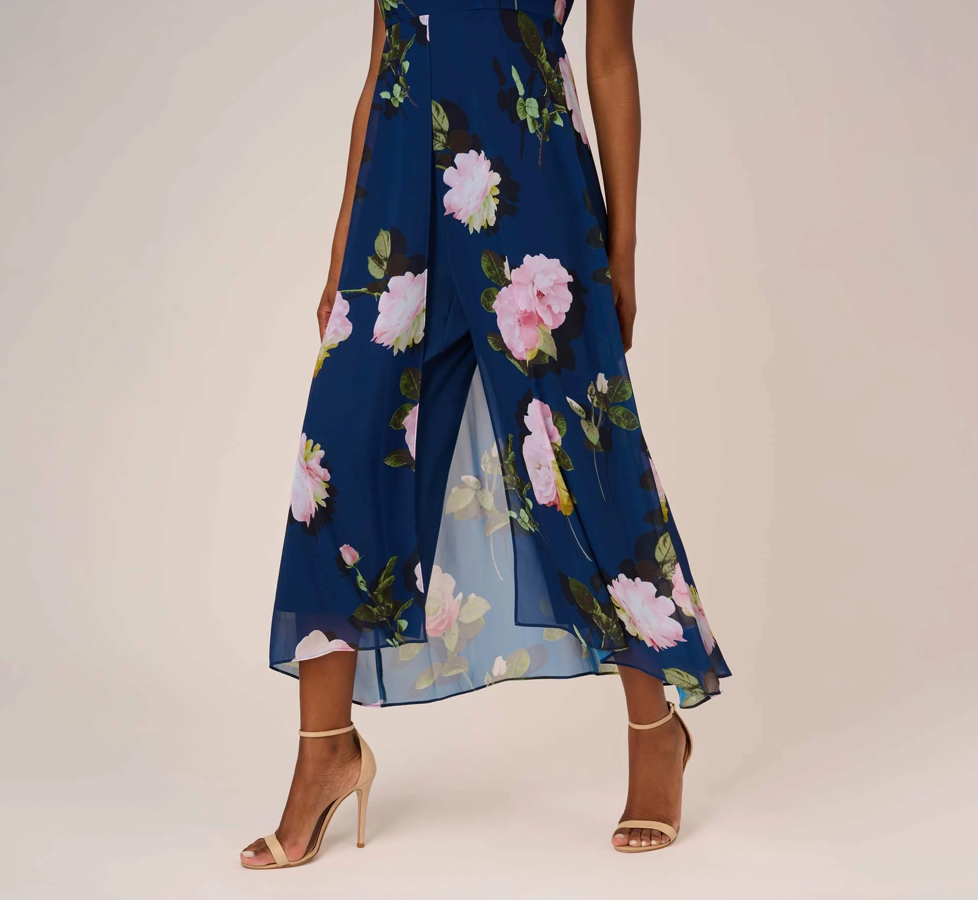 Adrianna Papell Floral Print Chiffon Cropped Jumpsuit In Navy Multi 6 Adrianna Papell Floral Print Chiffon Cropped Jumpsuit In Navy Multi - Image 6