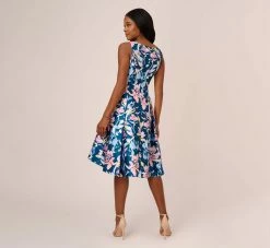 Adrianna Papell Floral Print Mikado Short High Low Fit-And-Flare Dress In Navy Multi 11 Adrianna Papell Floral Print Mikado Short High Low Fit-And-Flare Dress In Navy Multi -Adrianna Papell Shop AP1D104962 AA980 Regular Back