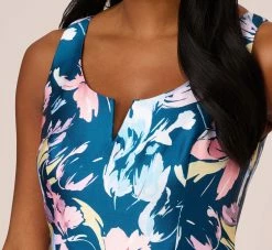 Adrianna Papell Floral Print Mikado Short High Low Fit-And-Flare Dress In Navy Multi 10 Adrianna Papell Floral Print Mikado Short High Low Fit-And-Flare Dress In Navy Multi -Adrianna Papell Shop AP1D104962 AA980 Regular Detail