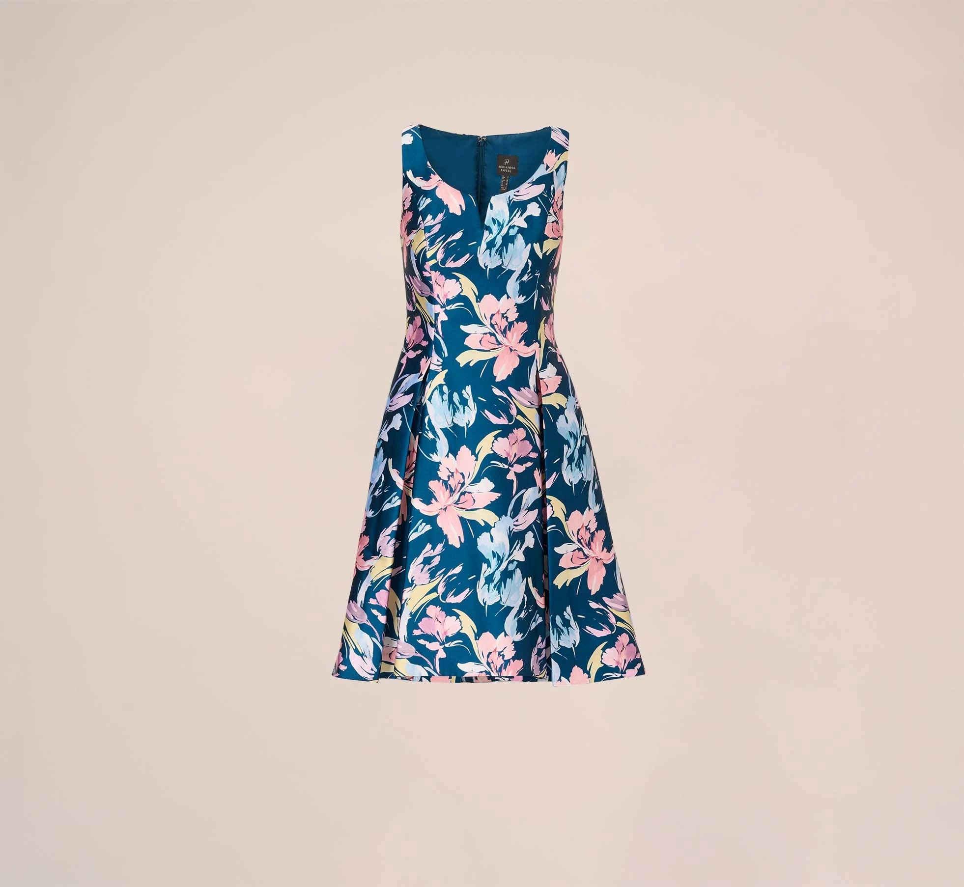 Adrianna Papell Floral Print Mikado Short High Low Fit-And-Flare Dress In Navy Multi 7 Adrianna Papell Floral Print Mikado Short High Low Fit-And-Flare Dress In Navy Multi - Image 7