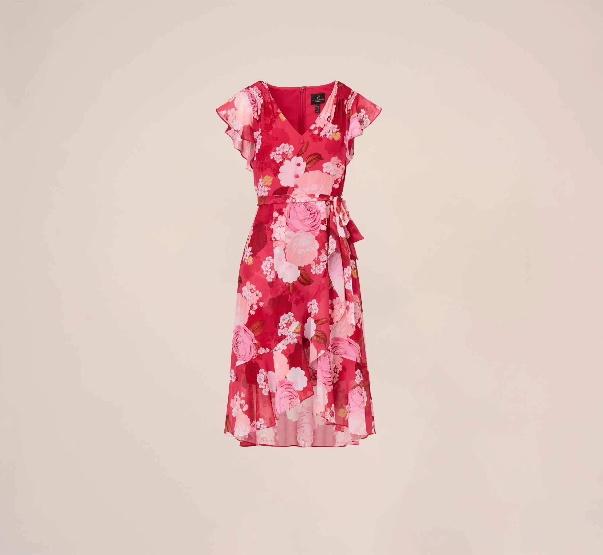 Adrianna Papell Floral Print Smocked Chiffon Short Dress In Pink Multi 7 Adrianna Papell Floral Print Smocked Chiffon Short Dress In Pink Multi - Image 7