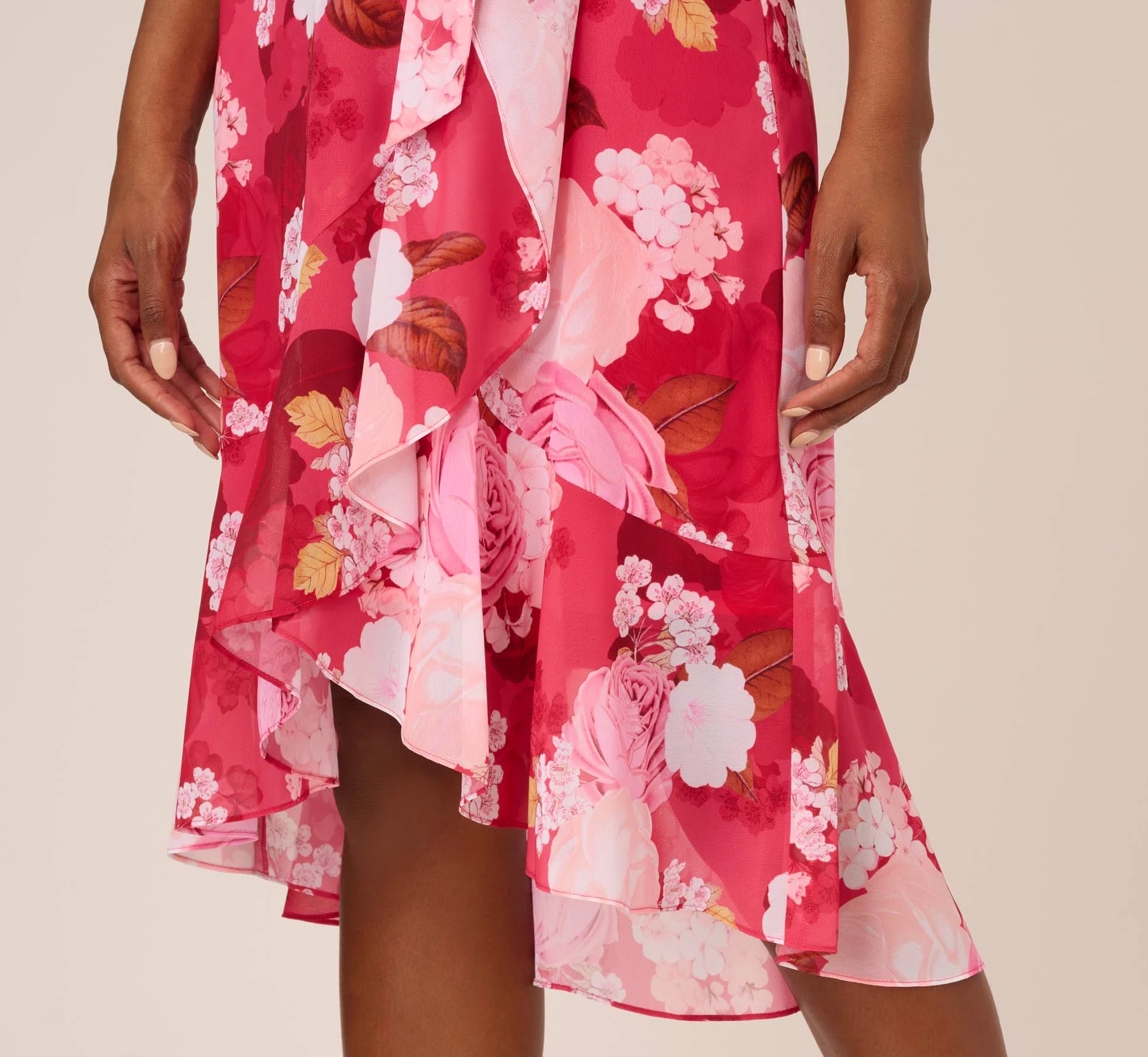 Adrianna Papell Floral Print Smocked Chiffon Short Dress In Pink Multi 5 Adrianna Papell Floral Print Smocked Chiffon Short Dress In Pink Multi - Image 5