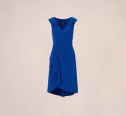 Adrianna Papell Stretch Matte Jersey Draped Asymmetrical Short Dress In Rich Royal -Adrianna Papell Shop AP1D104971 AI402 Regular Flat