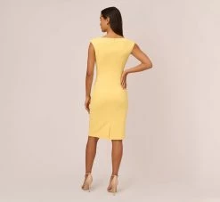 Adrianna Papell Crepe Sheath Dress With Draped Details In Warm Sun -Adrianna Papell Shop AP1D104973 AC746 Regular Back