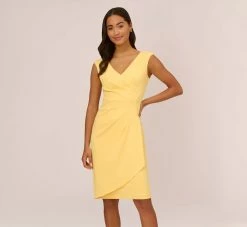 Adrianna Papell Crepe Sheath Dress With Draped Details In Warm Sun