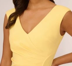 Adrianna Papell Crepe Sheath Dress With Draped Details In Warm Sun -Adrianna Papell Shop AP1D104973 AC746 Regular Detail